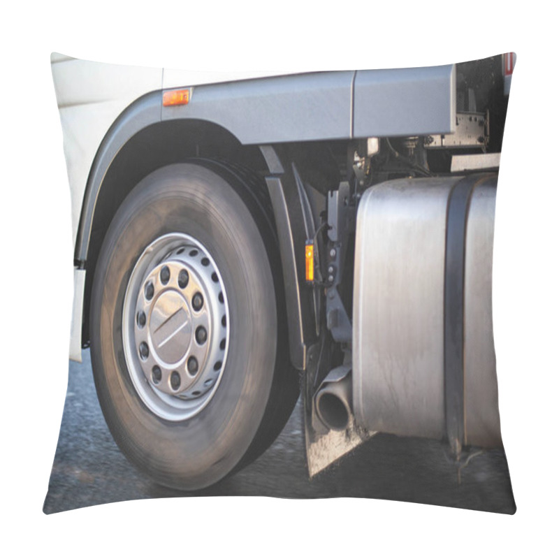 Personality  Spinning Wheel Of A Truck And A Fuel Tank With An Exhaust Pipe. Road Safety Concept And Adblue System, Euro 6, Ecology Pillow Covers