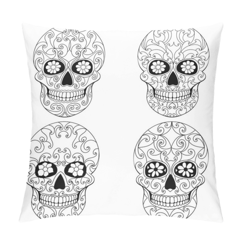 Personality  Day Of The Dead Skull With Floral Ornament. Mexican Sugar Skull Set. Vector Illustration Pillow Covers