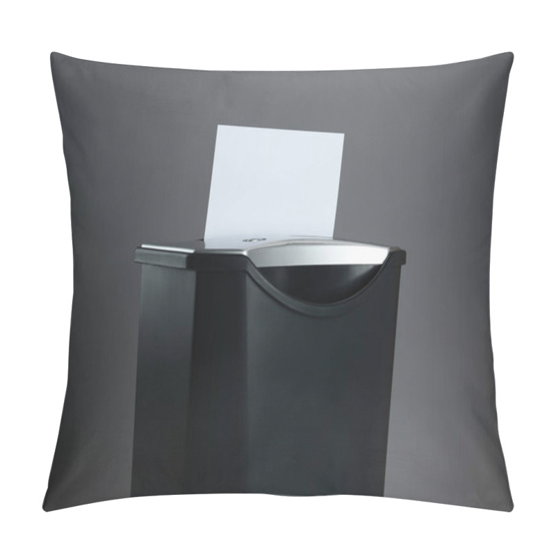 Personality  Shredder With Sheet Of Paper On Grey Background Pillow Covers