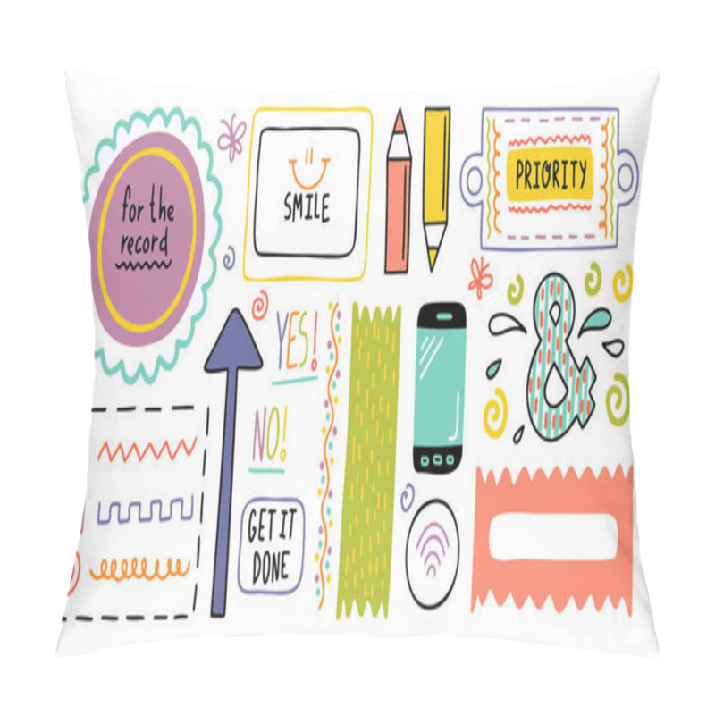 Personality  Diary Cute Note Elements. Hand Drawn Doodles Bullet Journal Banners. Pillow Covers