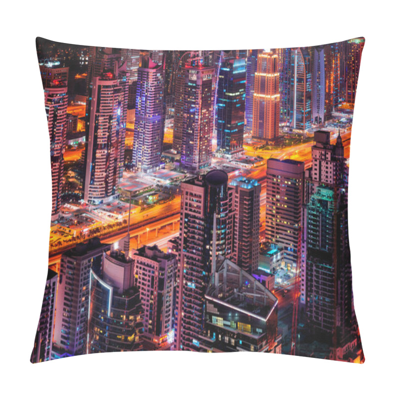 Personality  Majestic Dubai Marina Skyline During Night. United Arab Emirates. Pillow Covers