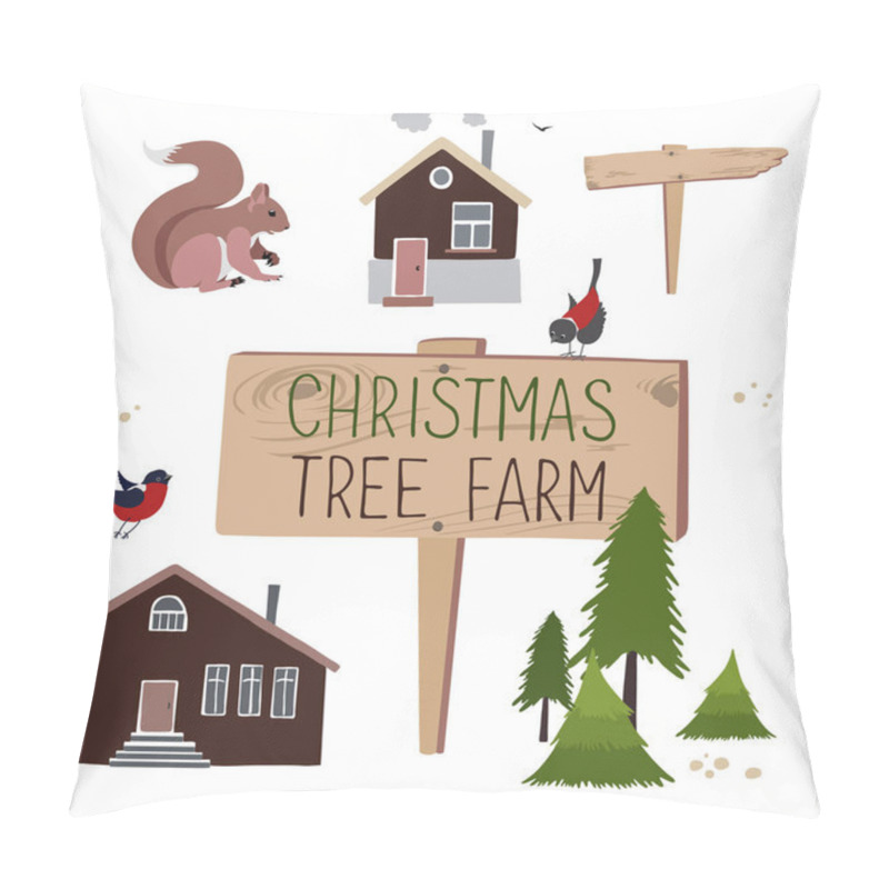 Personality  Card With Christmas Trees Farm Pillow Covers