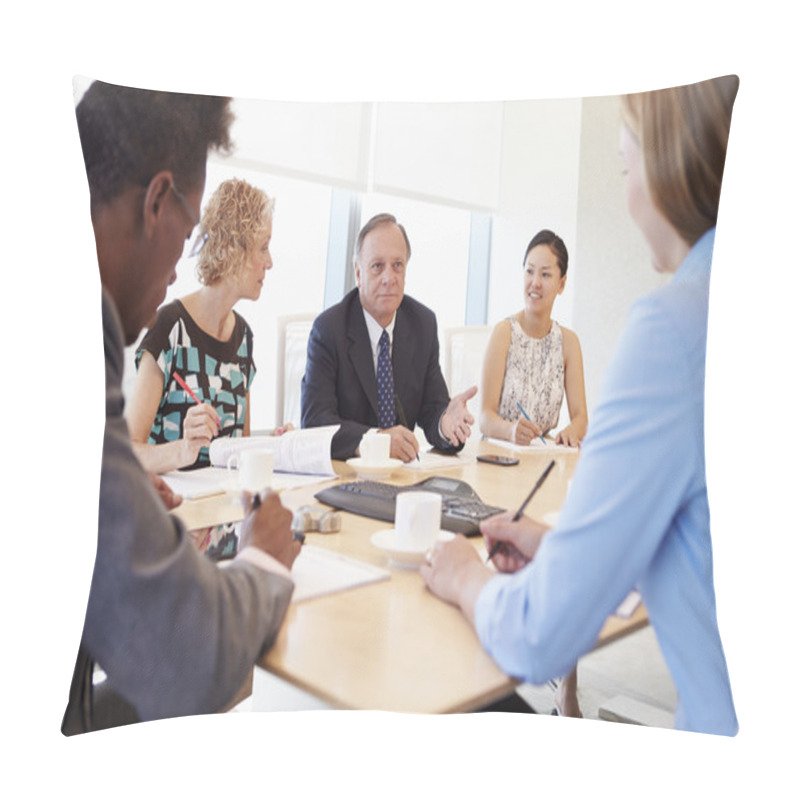 Personality  Businesspeople Having Meeting In Boardroom Pillow Covers