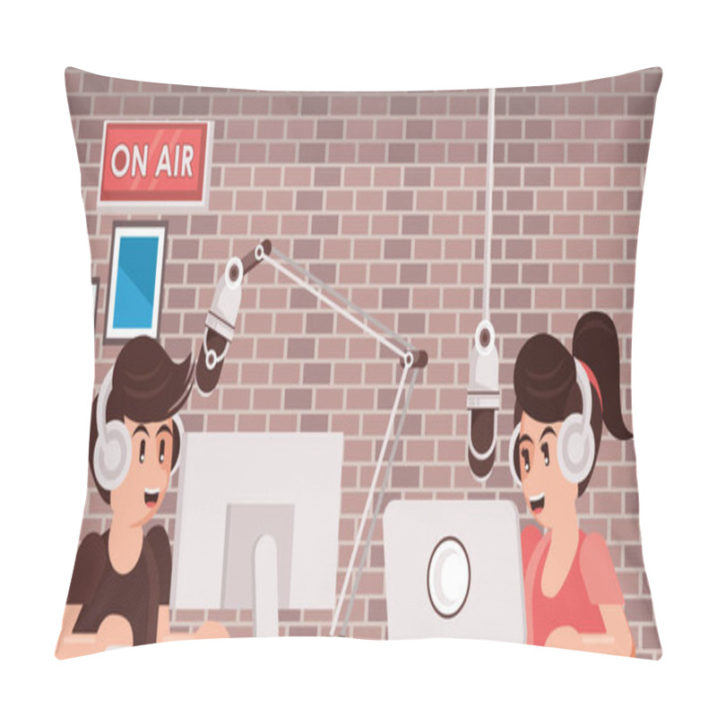 Personality  Couple Announcers With Radio Microphone And Earphones Pillow Covers