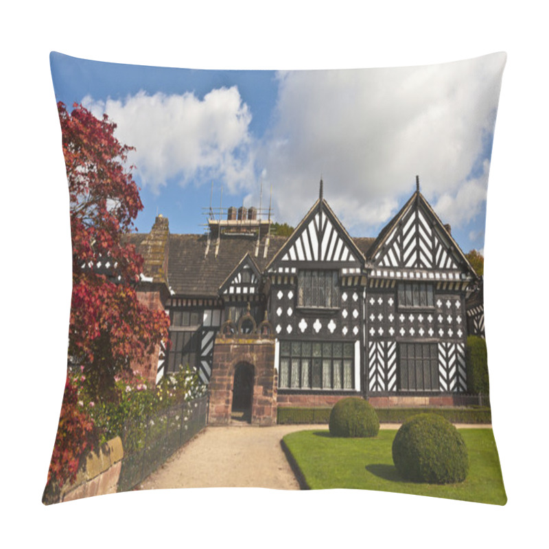 Personality  Black And White Timber Framed Medieval Mansion House And Gardens. Pillow Covers