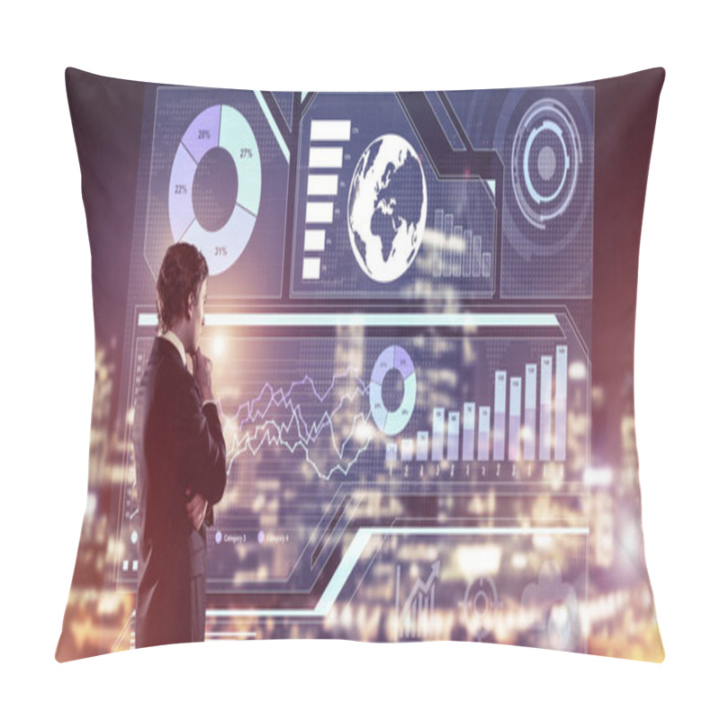 Personality  Businessman Working With Virtual Panel  Pillow Covers