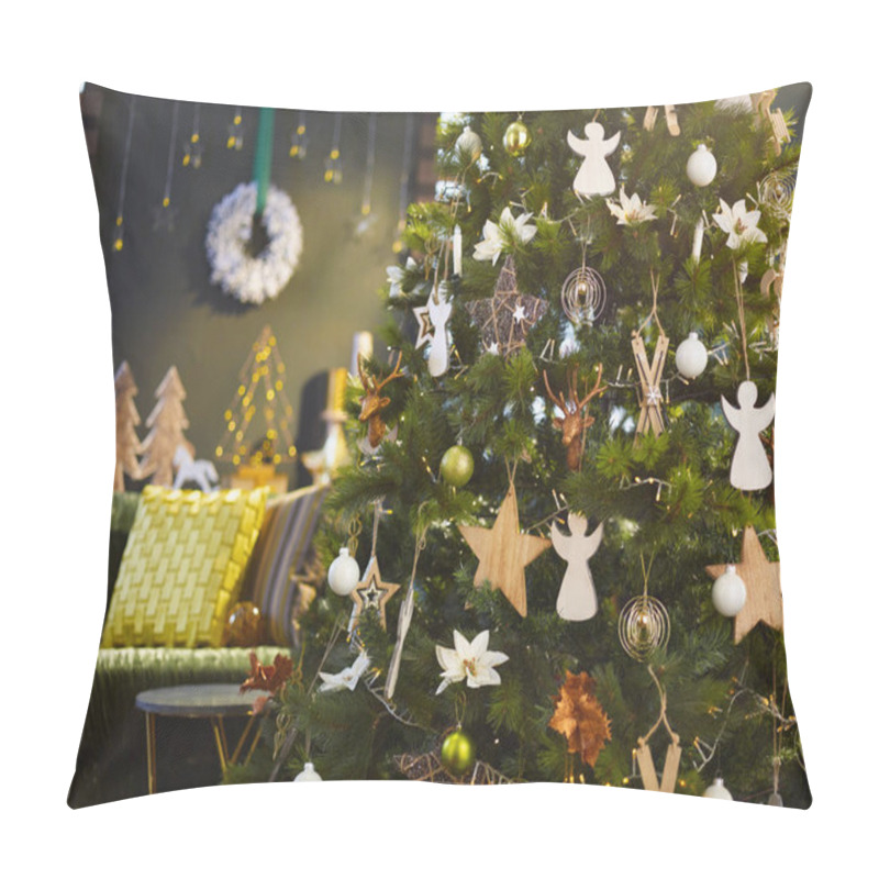 Personality  Christmas Decorated Green Modern Home With Big Christmas Tree. Pillow Covers