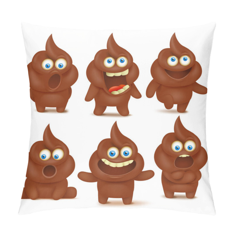 Personality  Set Of Cute Poop Emoji Characters With Different Emotions Pillow Covers