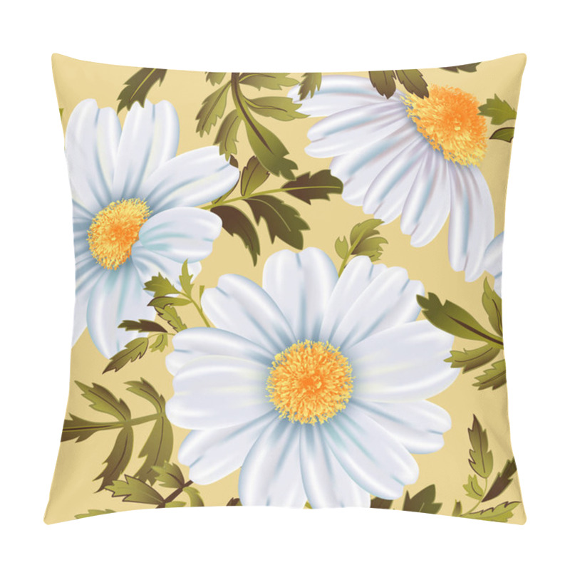 Personality  White Chamomile Flower Close Up On Yellow Background. Pillow Covers