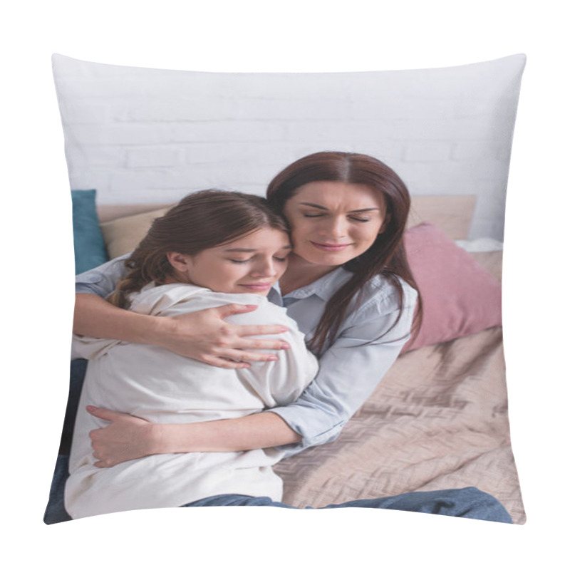 Personality  Caring Mother Embracing Teenage Daughter In Bedroom  Pillow Covers