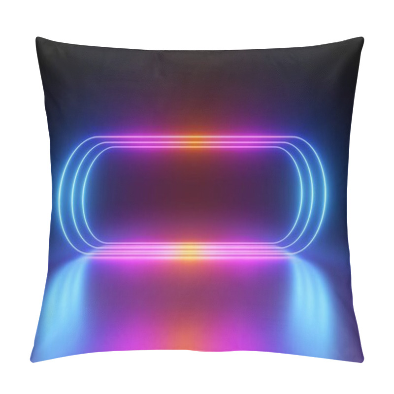 Personality  3d Render, Glowing Pink Blue Neon Lines, Rounded Geometric Blank Frame, Isolated On Black Background. Ultraviolet Spectrum. Cyber Space. Abstract Futuristic Wallpaper Pillow Covers