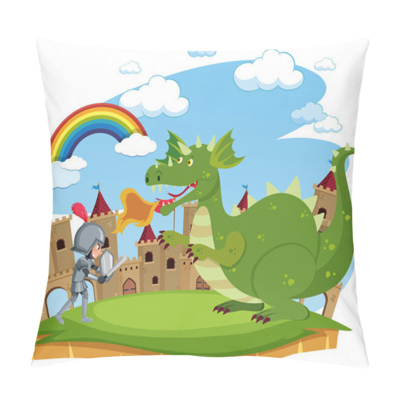 Personality  Knights Fight With Dragon At The Castle Illustration Pillow Covers