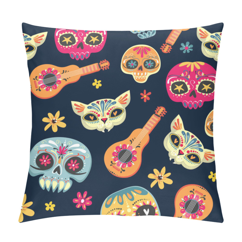 Personality  Day Of The Dead Seamless Vector Pattern With Sugar Skulls And Flowers. Dia De Los Muertos Tramslate - Day Of The Dead Pattern Background. Vector EPS10 Pillow Covers