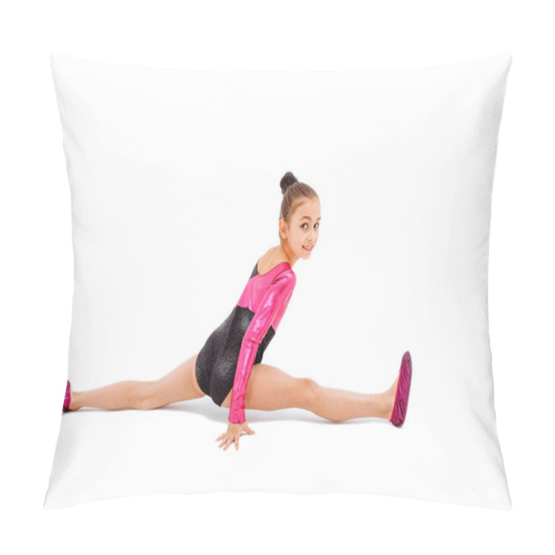 Personality  Little Girl Gymnast Sitting In The Splits. Isolated On White.Gym Pillow Covers