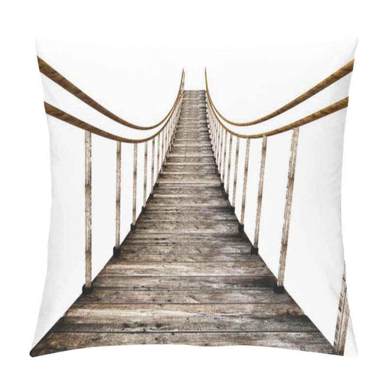 Personality  Old Wooden Suspended Bridge Isolated On White Background. 3D Illustration Pillow Covers