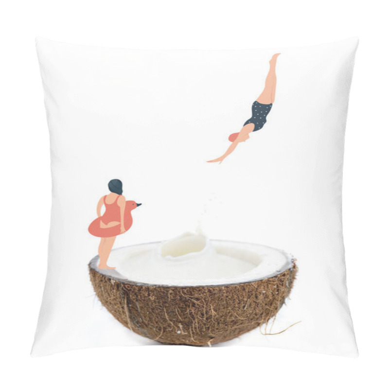 Personality  Woman Dive Into Coconut Half Pillow Covers