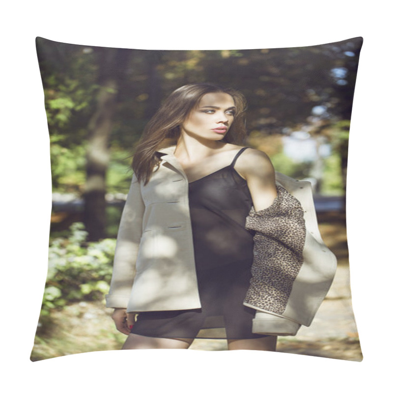 Personality  Female Beauty Concept. Portrait Of Fashionable Young Girl Dresse Pillow Covers