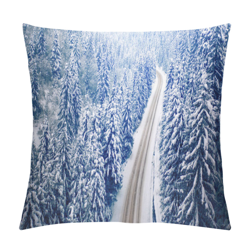 Personality  Aerial View Of A Curved Mountain Road Aerial View Of A Curved Mountain Road In Europe. Winter Mountain Landscape. Snow-covered Trees And Mountain Slopes. Drone View.Europe. Pillow Covers