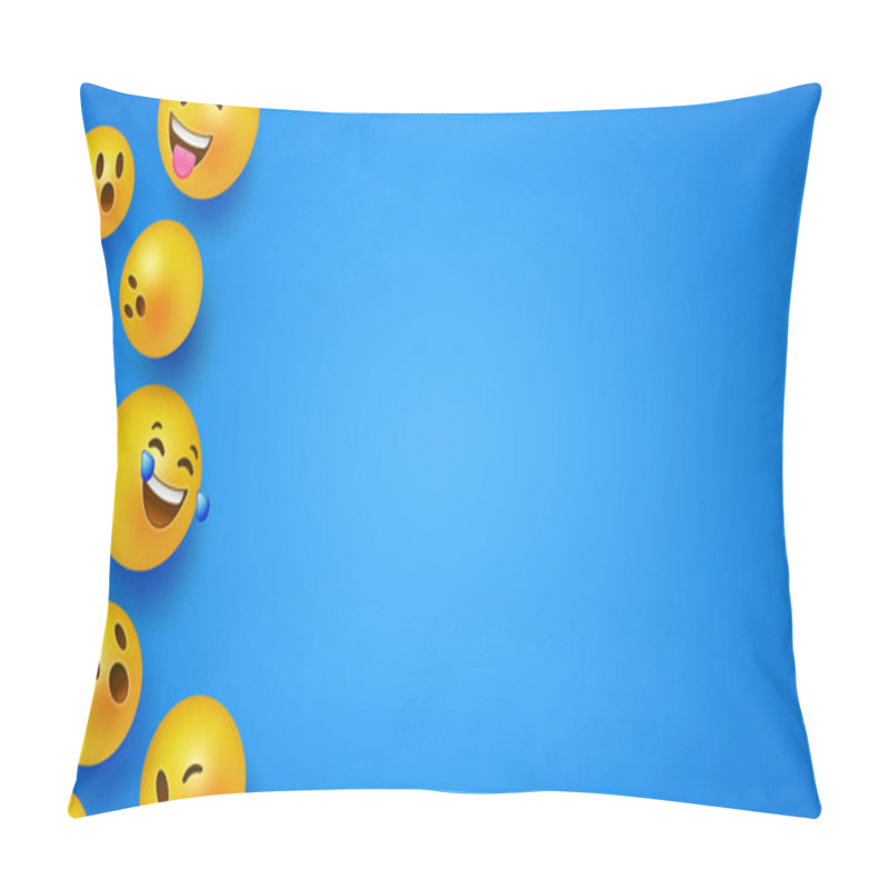 Personality  Fun 3d Smiley Face Icons Blue Copyspace Background Pillow Covers