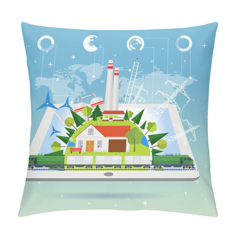 Personality  Train Station And Design Elements On Tablet  Pillow Covers