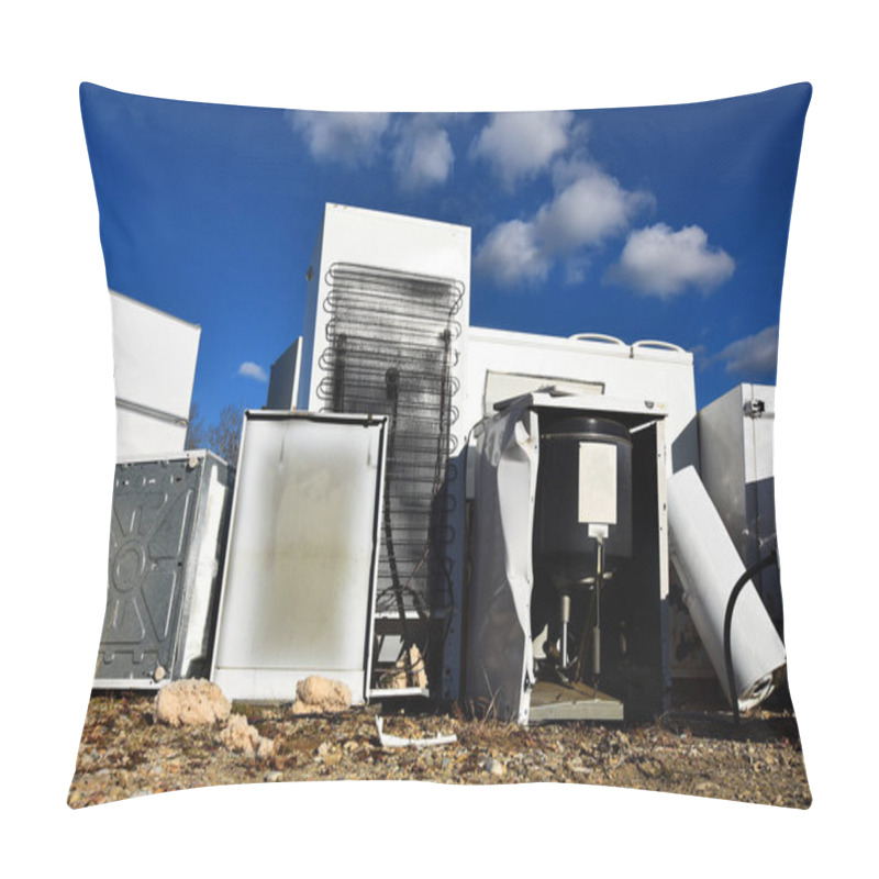 Personality  An Image Of Several Old And Used Appliances At A Recycling Facility.  Pillow Covers