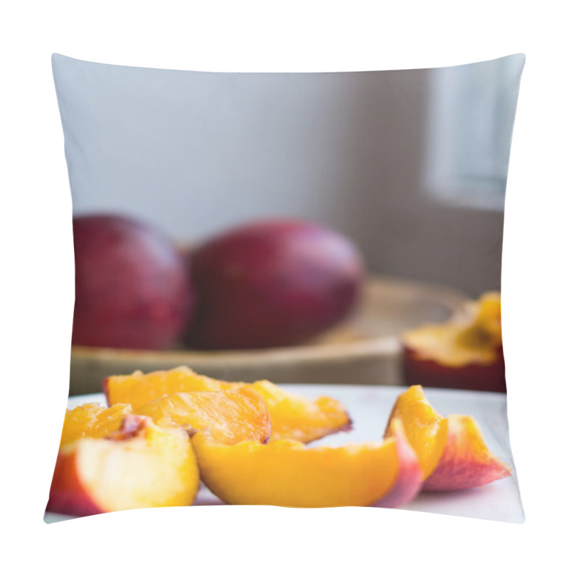 Personality  Peaches, Juicy Slices On White Round Plate, Window Pillow Covers