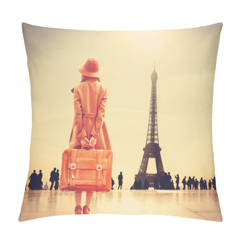 Personality  Redhead Girl With Suitcase  Pillow Covers