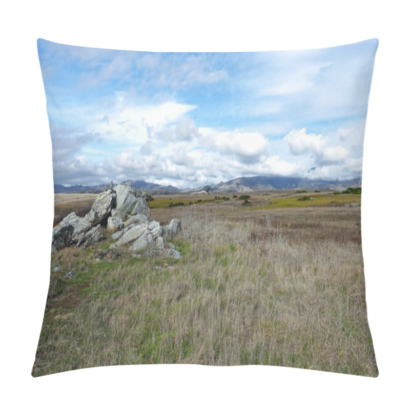 Personality   Calming Scene Of Nature With Wild Grass In The Foreground Leading To A Rock Formation And Hints Of Storm Clouds Approaching From The Back  Pillow Covers