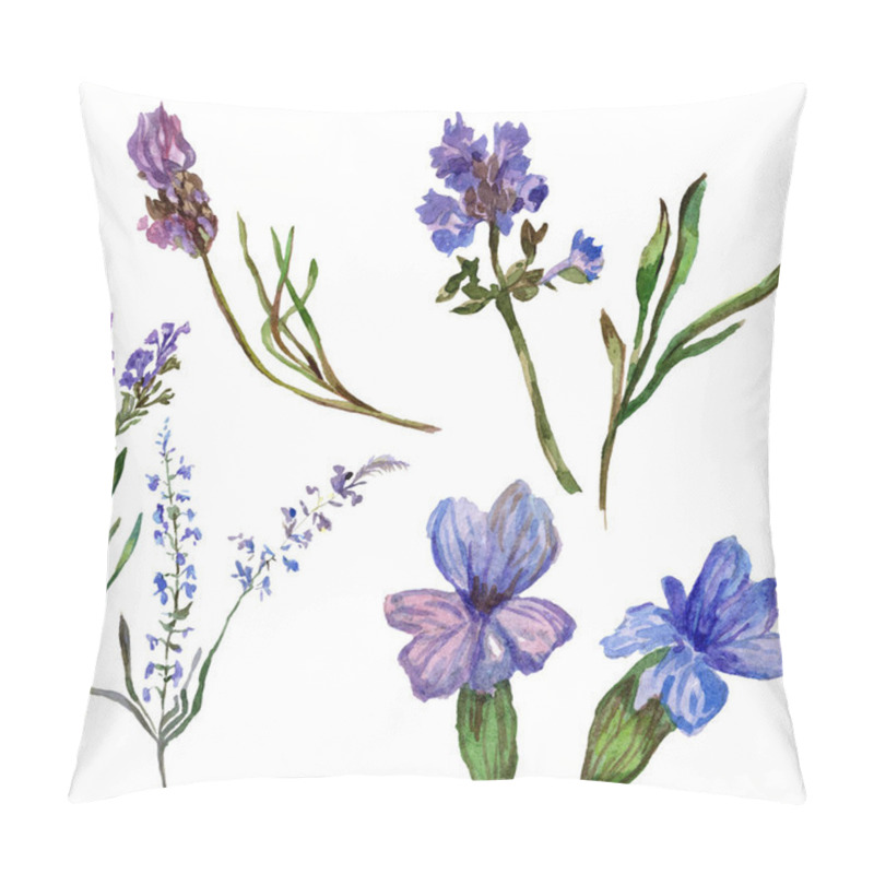 Personality  Purple Lavender Flowers. Wild Spring Wildflowers Isolated On White. Hand Drawn Lavender Flowers In Aquarelle. Watercolor Background Illustration. Pillow Covers