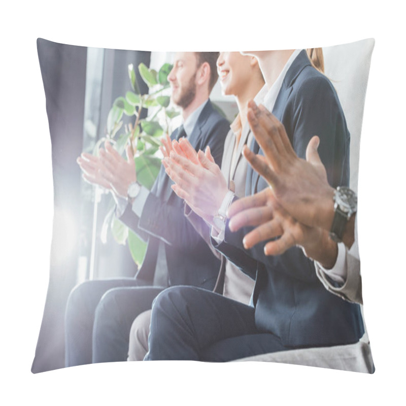 Personality  Selective Focus Of Businesspeople Applauding At Meeting With Backlit Pillow Covers