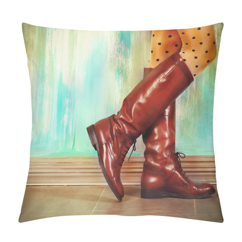 Personality  Female Legs In High Brown Leather Boots Pillow Covers