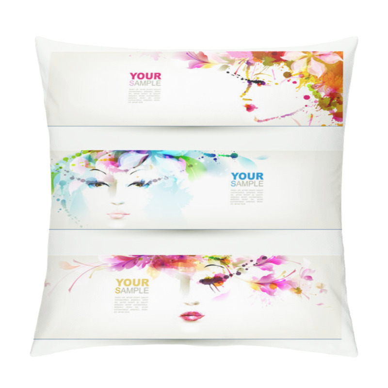 Personality  Beautiful Women Faces On Three Headers Pillow Covers