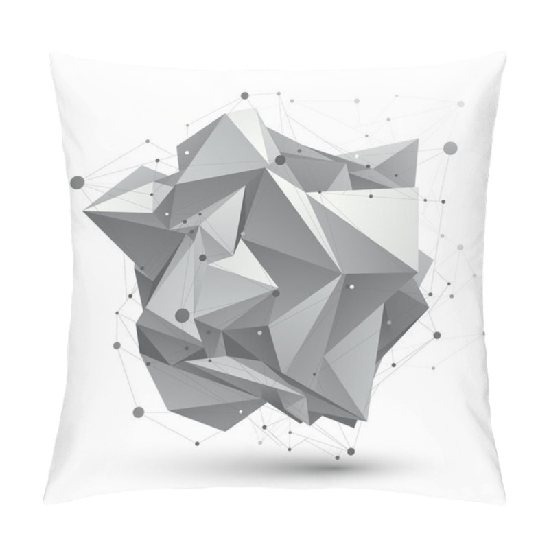 Personality  Abstract 3D Structure Polygonal Vector Network Object, Grayscale Pillow Covers