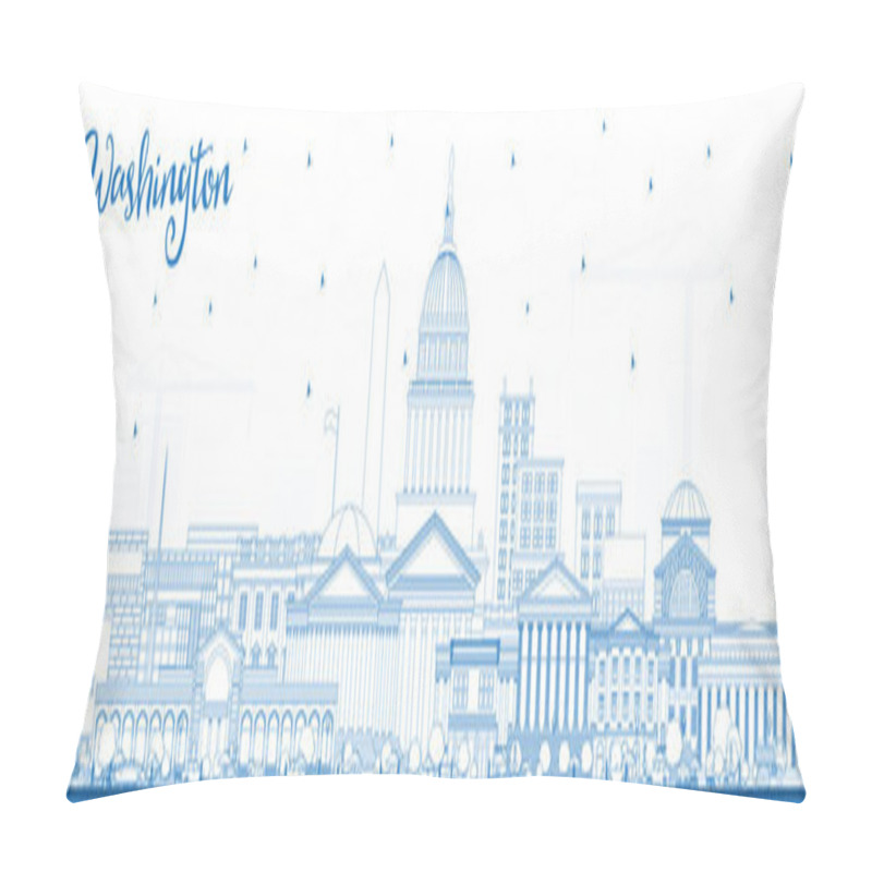 Personality  Outline Washington DC USA City Skyline With Blue Buildings.  Pillow Covers