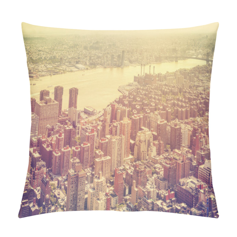 Personality  Retro Toned Aerial View Of New York City, USA. Pillow Covers