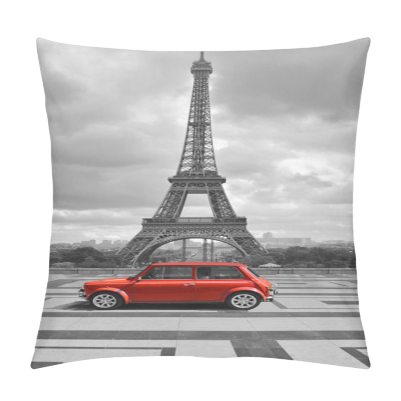 Personality  Eiffel Tower With Car. Black And White Photo With Red Element. Pillow Covers