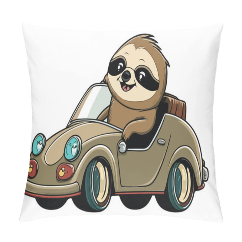 Personality  Sloth Riding A Car Vector Illustration Pillow Covers