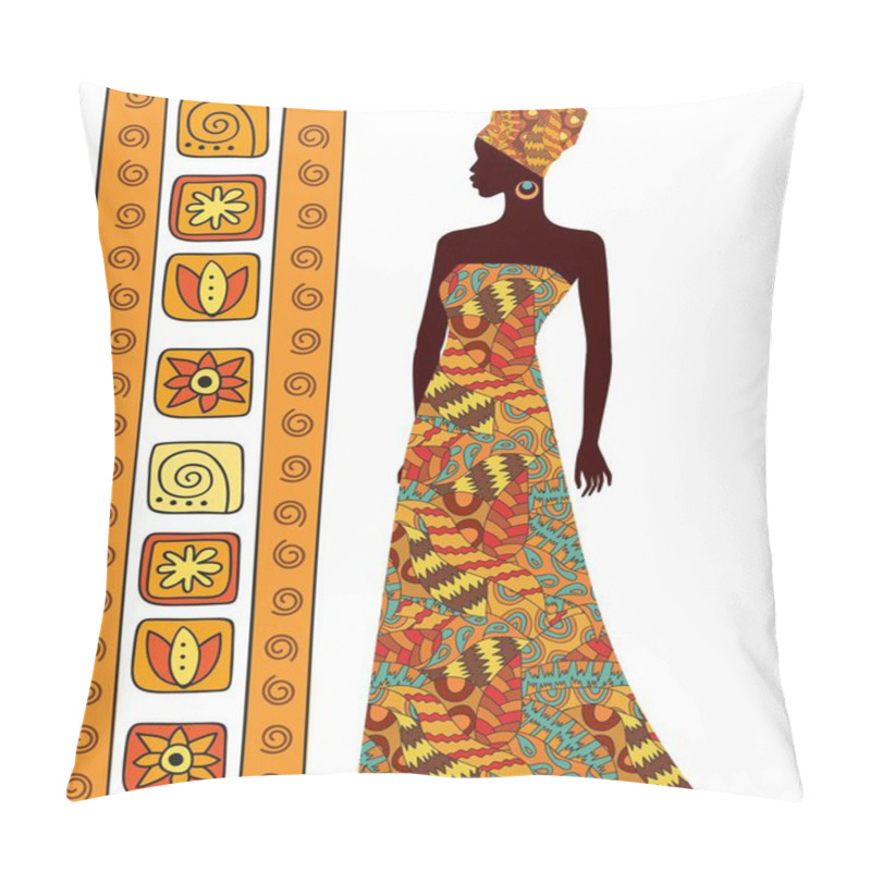 Personality  Silhouette Of A Beautiful African Woman Isolated On White Background Pillow Covers