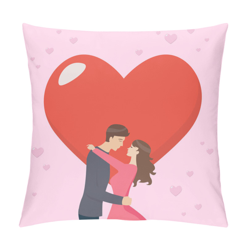 Personality  Loving Couple Are Kissing With Big Heart. Vector Illustration Pillow Covers