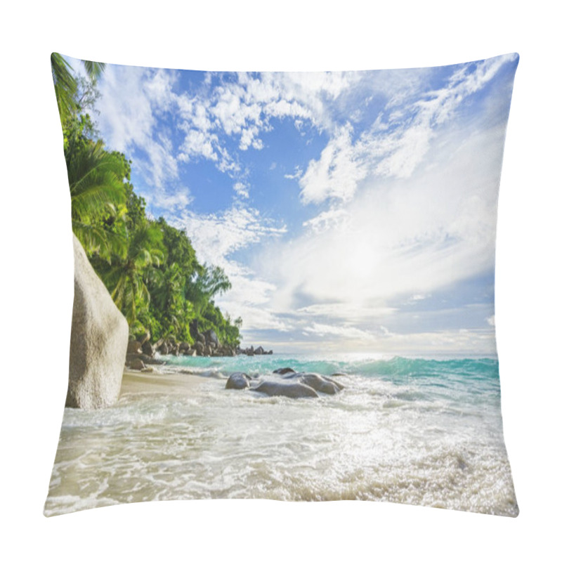 Personality  Paradise Tropical Beach With Rocks,palm Trees And Turquoise Wate Pillow Covers