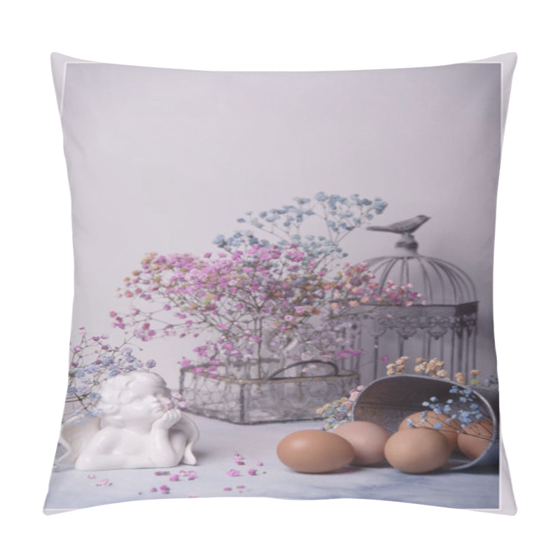 Personality  Happy Easter Card Template With Composition Of Angel Figure, Fresh Eggs And Dried Flowers Pillow Covers