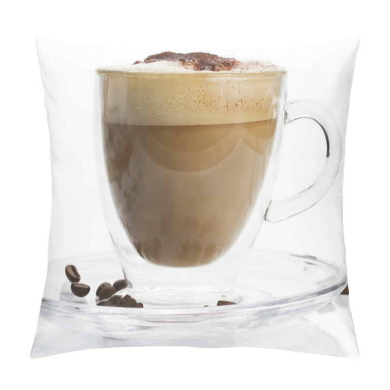 Personality  Cappuccino With Chocolate Powder On White Background Pillow Covers