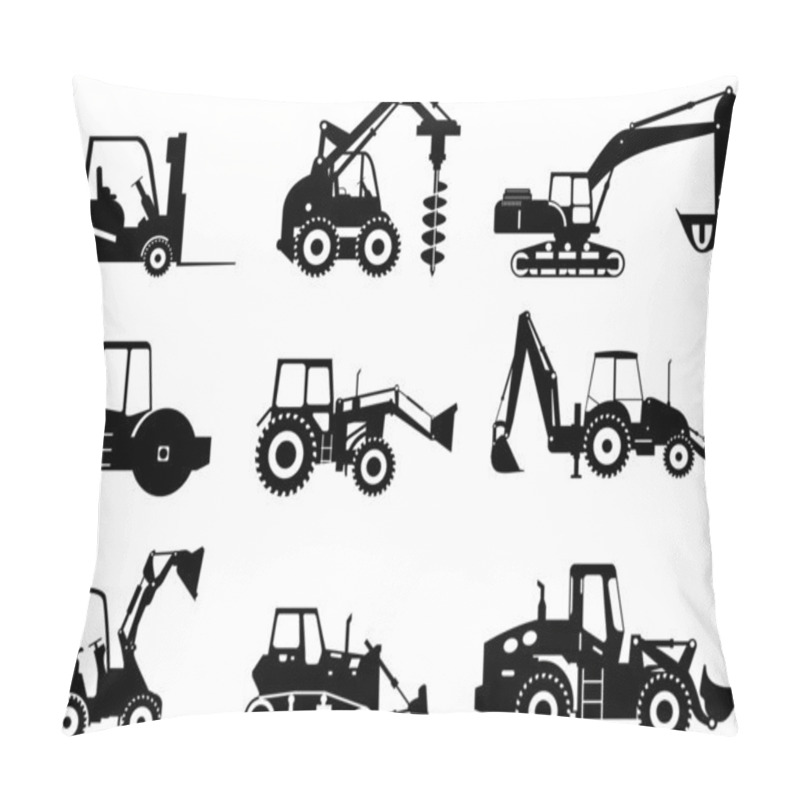 Personality  Set Of Heavy Construction Machines. Vector Illustration Pillow Covers