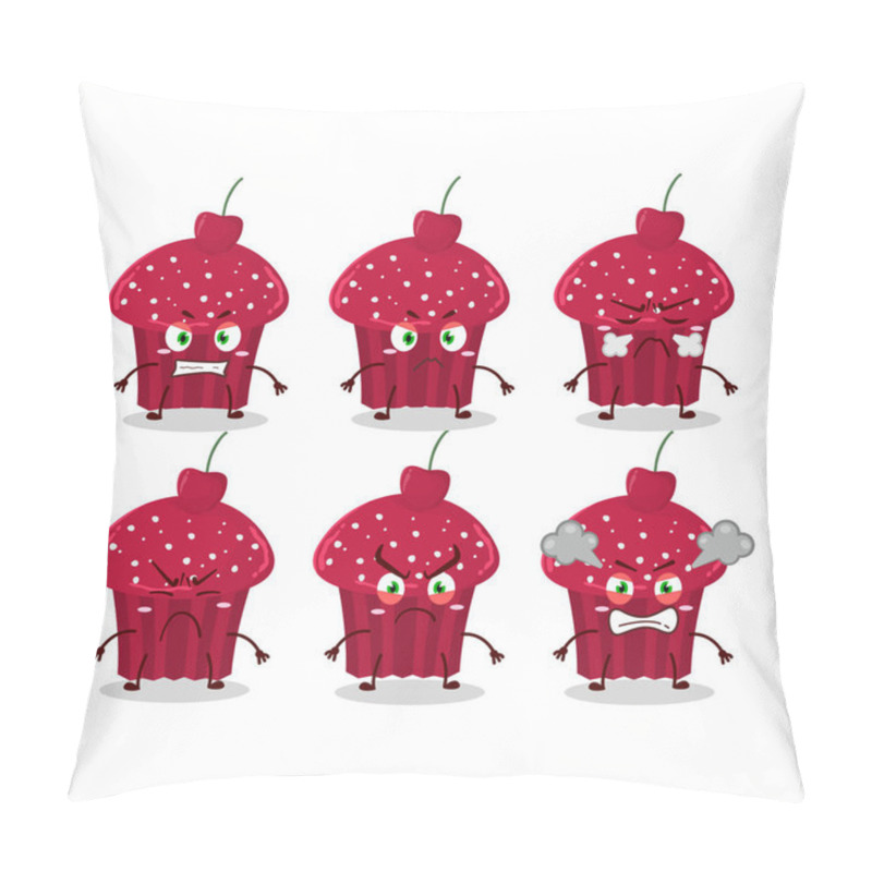 Personality  Cherry Muffin Cartoon Character With Various Angry Expressions. Vector Illustration Pillow Covers