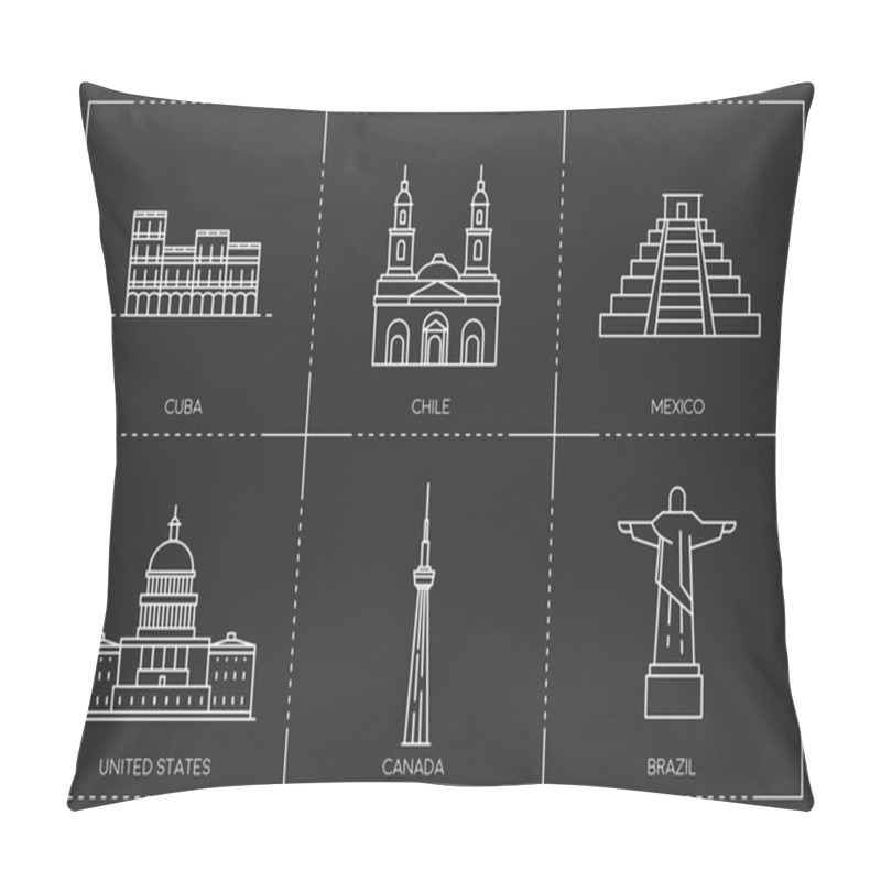 Personality  American Landmarks. Line Style Illustration Pillow Covers