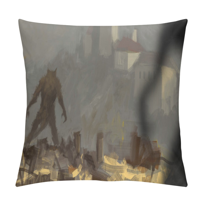 Personality  Fantasy Concept Art Werewolf Heading Towards Castle Medieval Storytelling Traditional Art Digital Illustration Pillow Covers