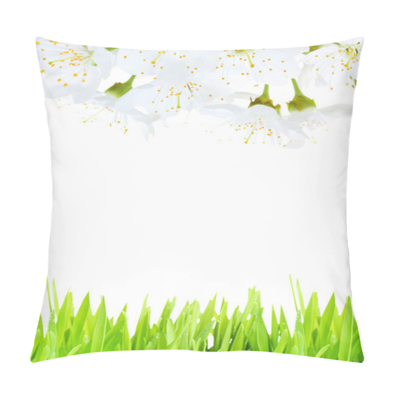 Personality  Beautiful Spring Background With Blooming Twigs And Green Grass Pillow Covers