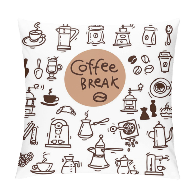 Personality  Sketch Doodle Coffee Icon Set. Pillow Covers