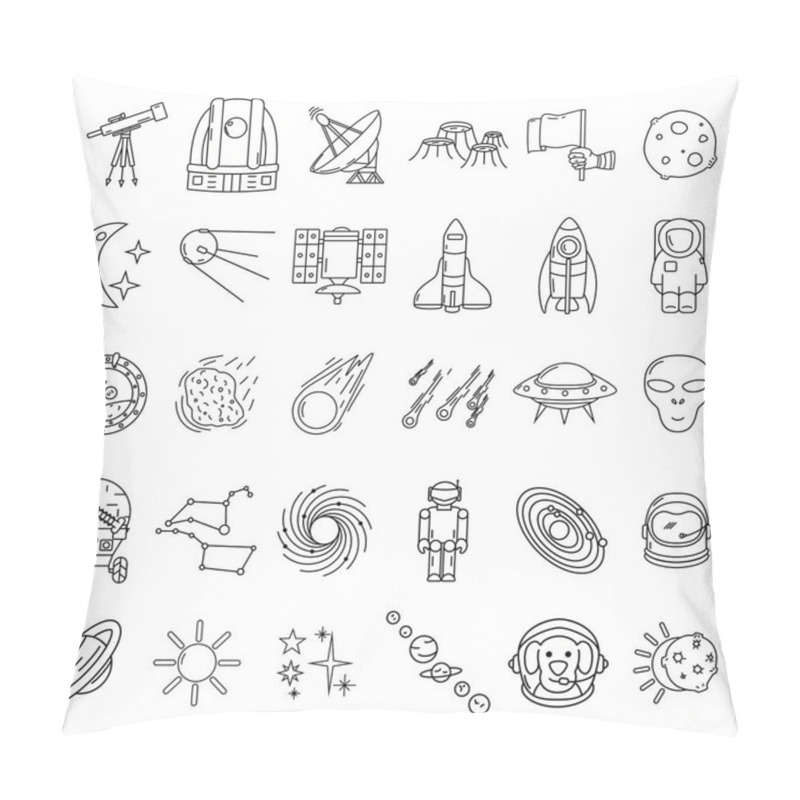 Personality  Space Icons Set, Flat Hand Drawn Style Pillow Covers