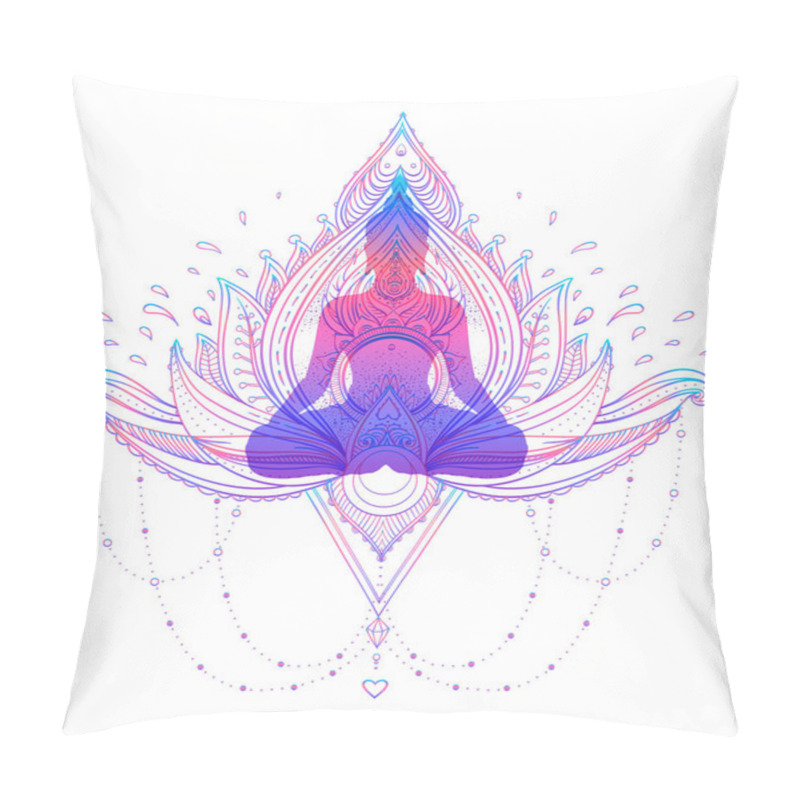 Personality  Sitting Buddha Silhouette Over Ornamental Lotus Flower. Esoteric Pillow Covers